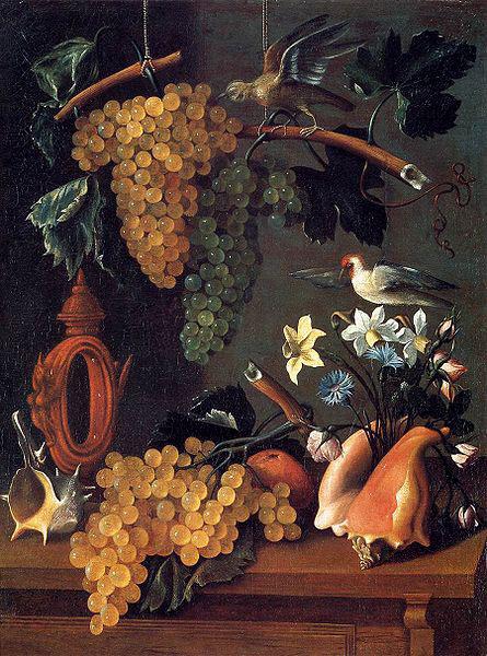 Juan de Espinosa Still-Life with Grapes, Flowers and Shells Germany oil painting art